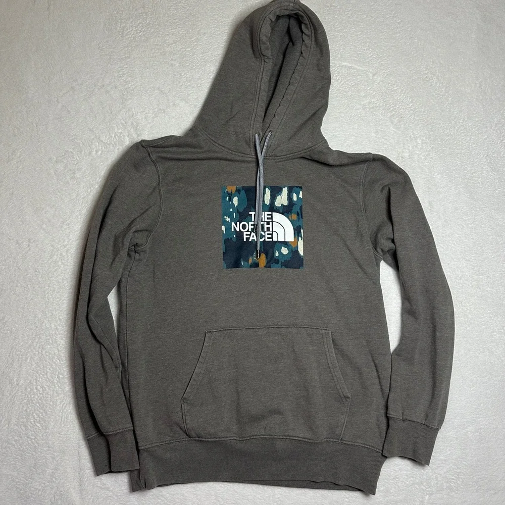 The North Face Mens Grey Camo Box Logo Pullover Hoodie Sweatshirt S Gorpcore